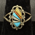 Native American Sterling Silver Ring Navajo Inlay Signed Sadie Calvin Size 7.5