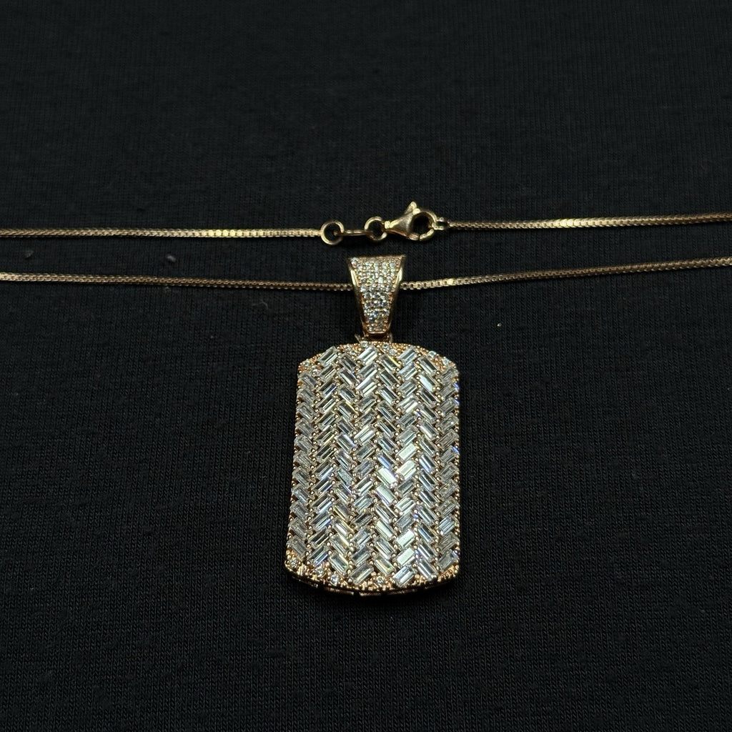 Estate Sterling Silver CZ Chevron Pendant Necklace Dog Tag Rose Gold 925 19IN