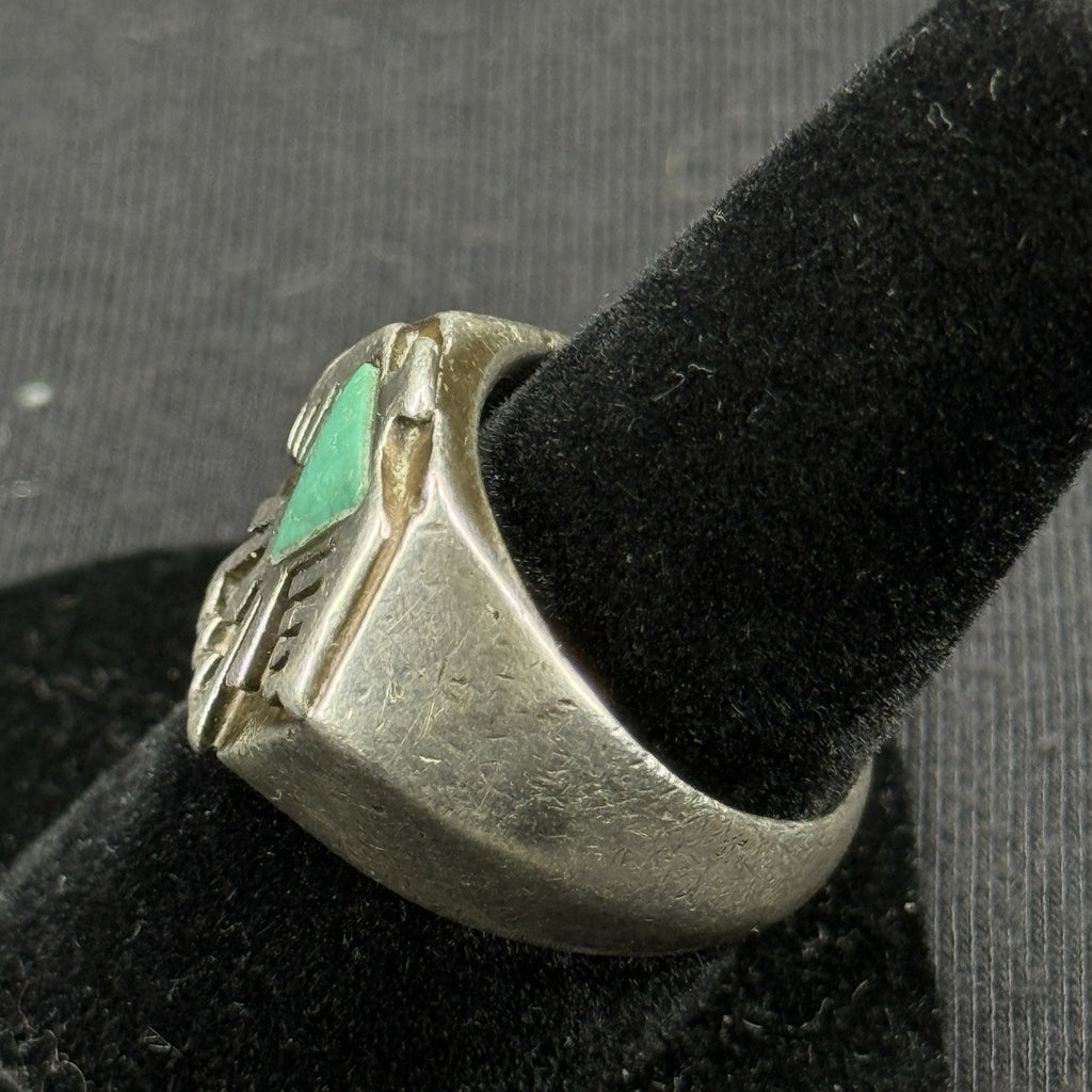 Native Green Turquoise Sterling Silver Thunder Bird Ring Size 8 925 Heavy