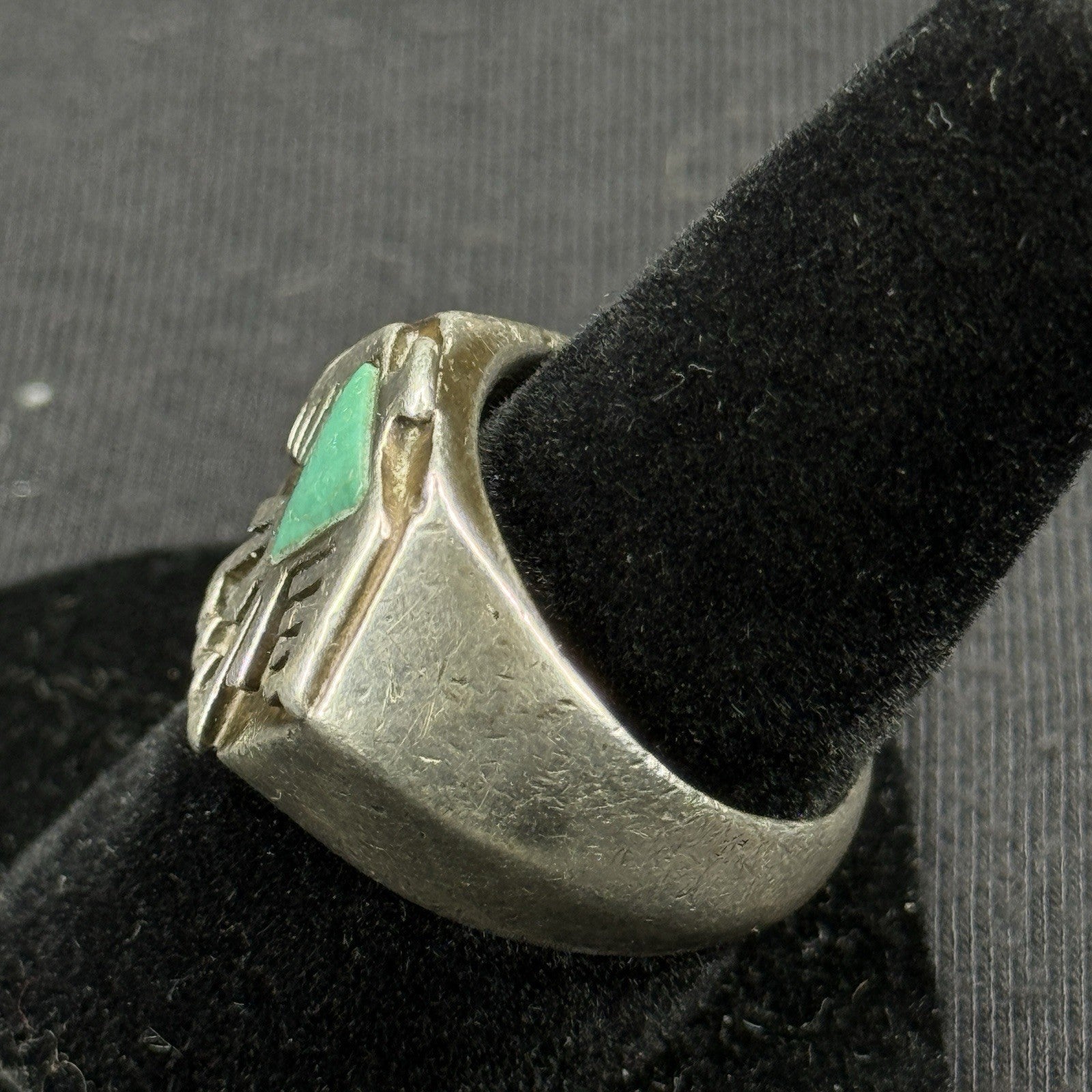 Native Green Turquoise Sterling Silver Thunder Bird Ring Size 8 925 Heavy