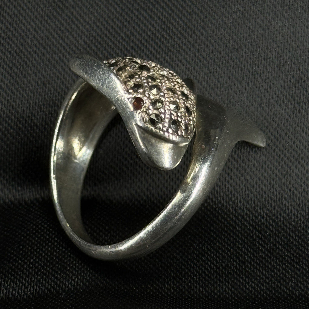 Estate Sterling Silver Ring Dolphin Marcasite Size 4.5 925