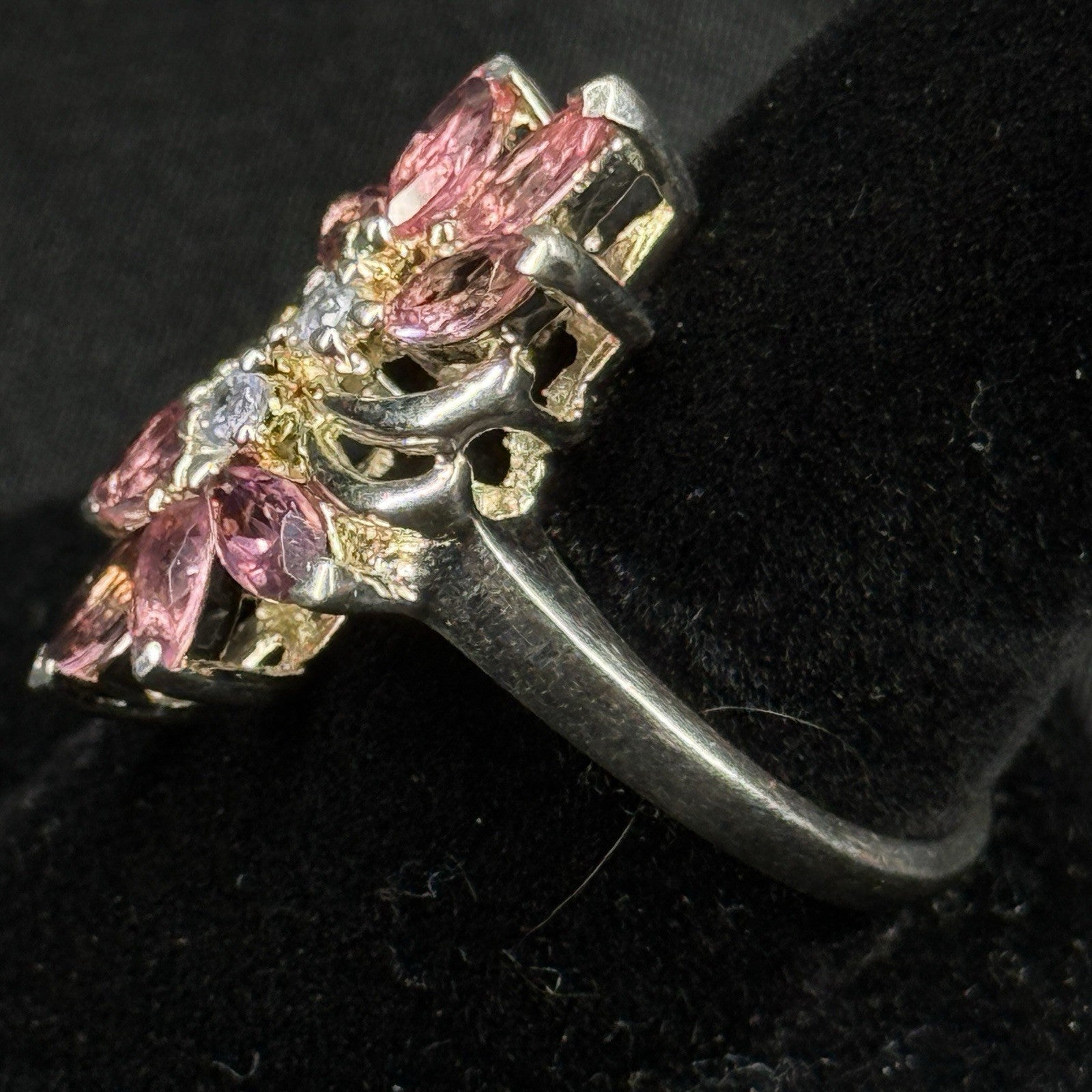 Estate Sterling Silver Ring Flower Cluster Pink Topaz Size 9 925 STS