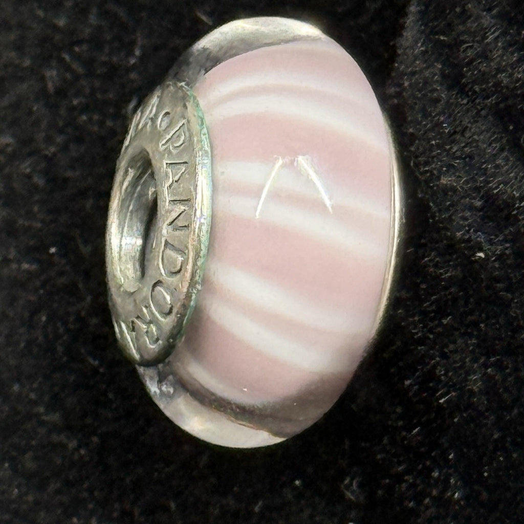Pandora Sterling Silver 925 ALE Pink Candy Stripe Murano Glass Charm
