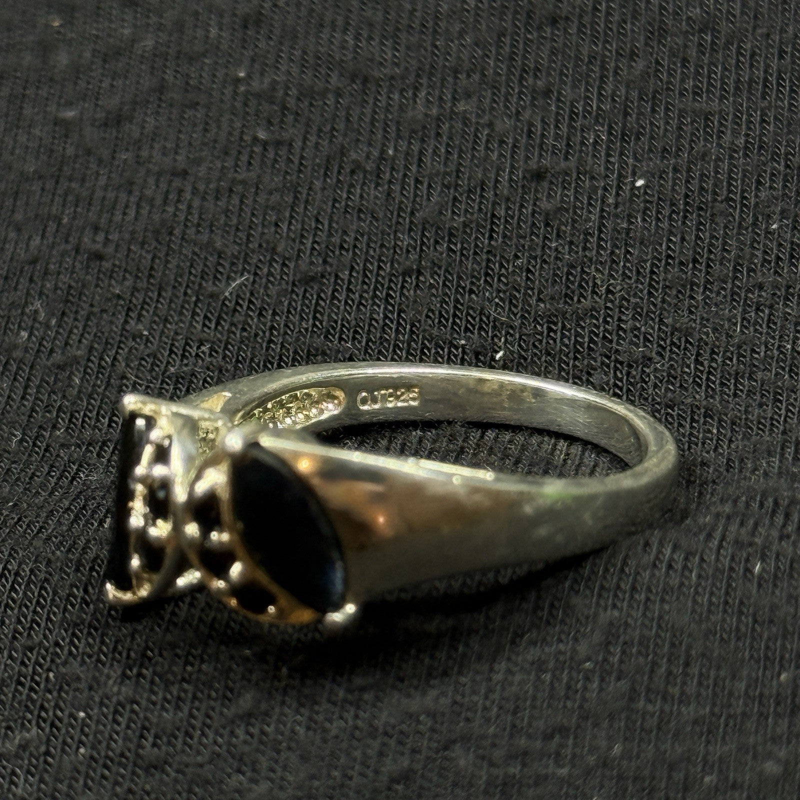 Estate Sterling Silver Ring Black Oynx Marquee Size 7.75 925