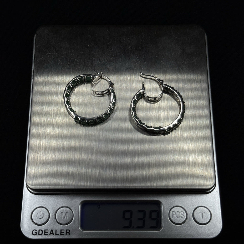 Estate Sterling Silver Earrings Emerald Hoop Djoy 925