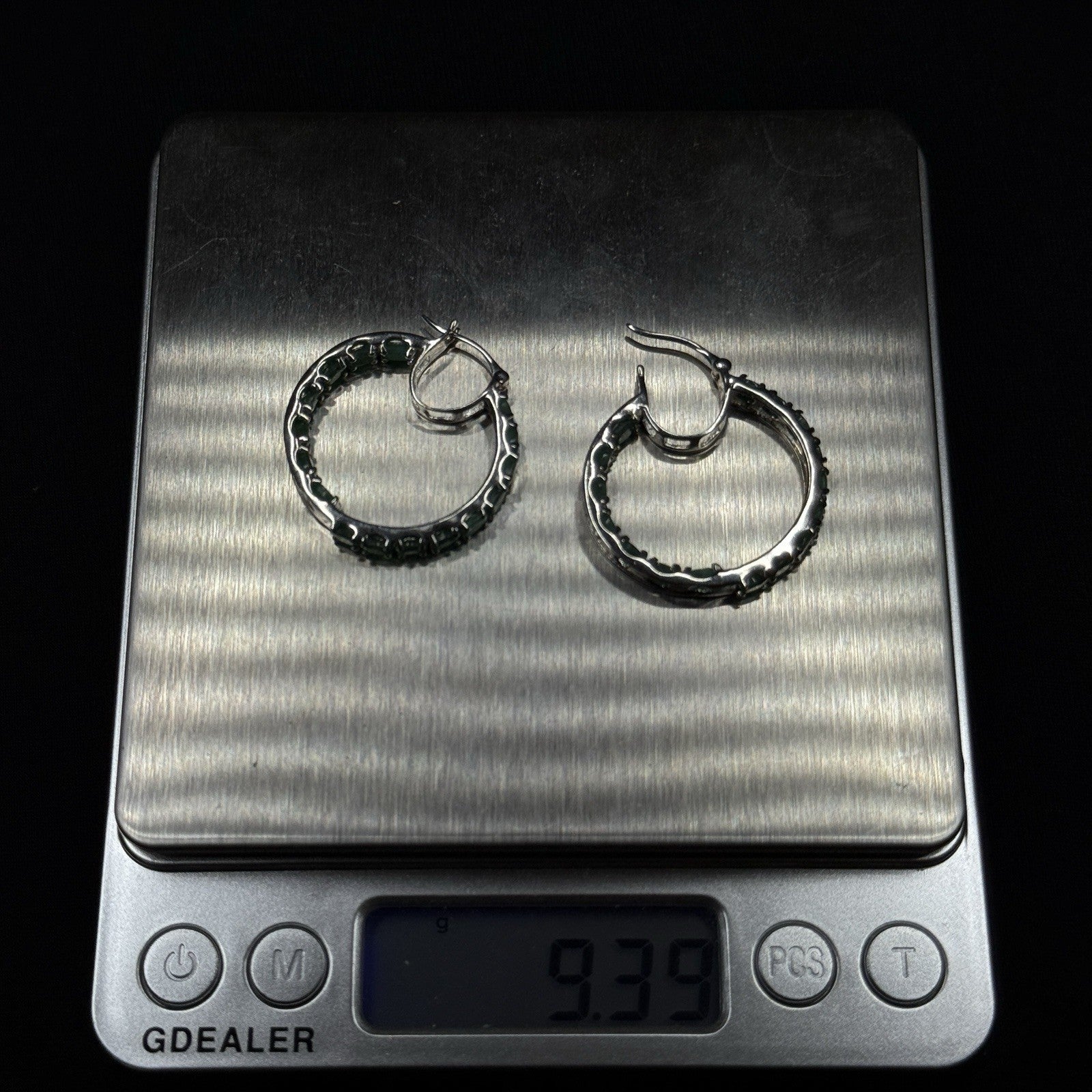 Estate Sterling Silver Earrings Emerald Hoop Djoy 925