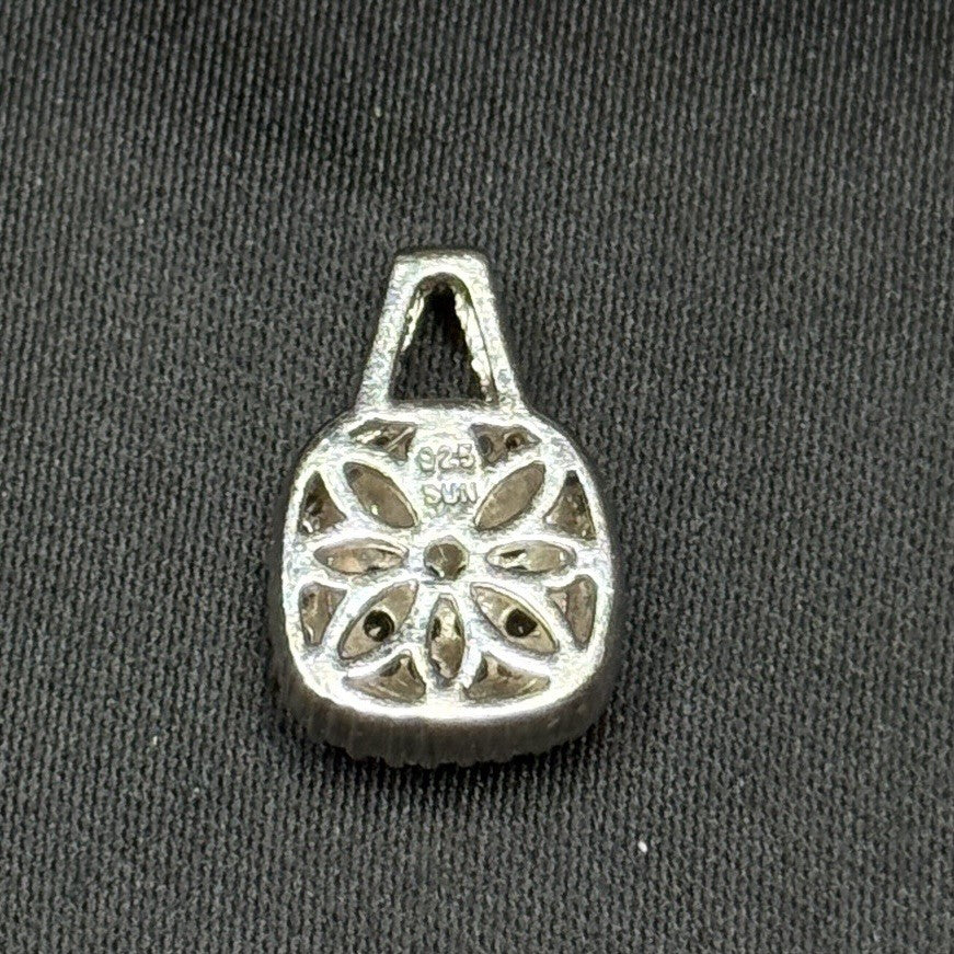 Estate Sterling Silver Black And White Diamond Halo Pendant SUN