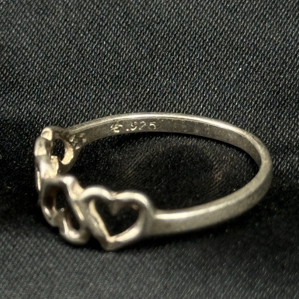 Estate Sterling Silver Cutout Hearts Ring Band Size 7