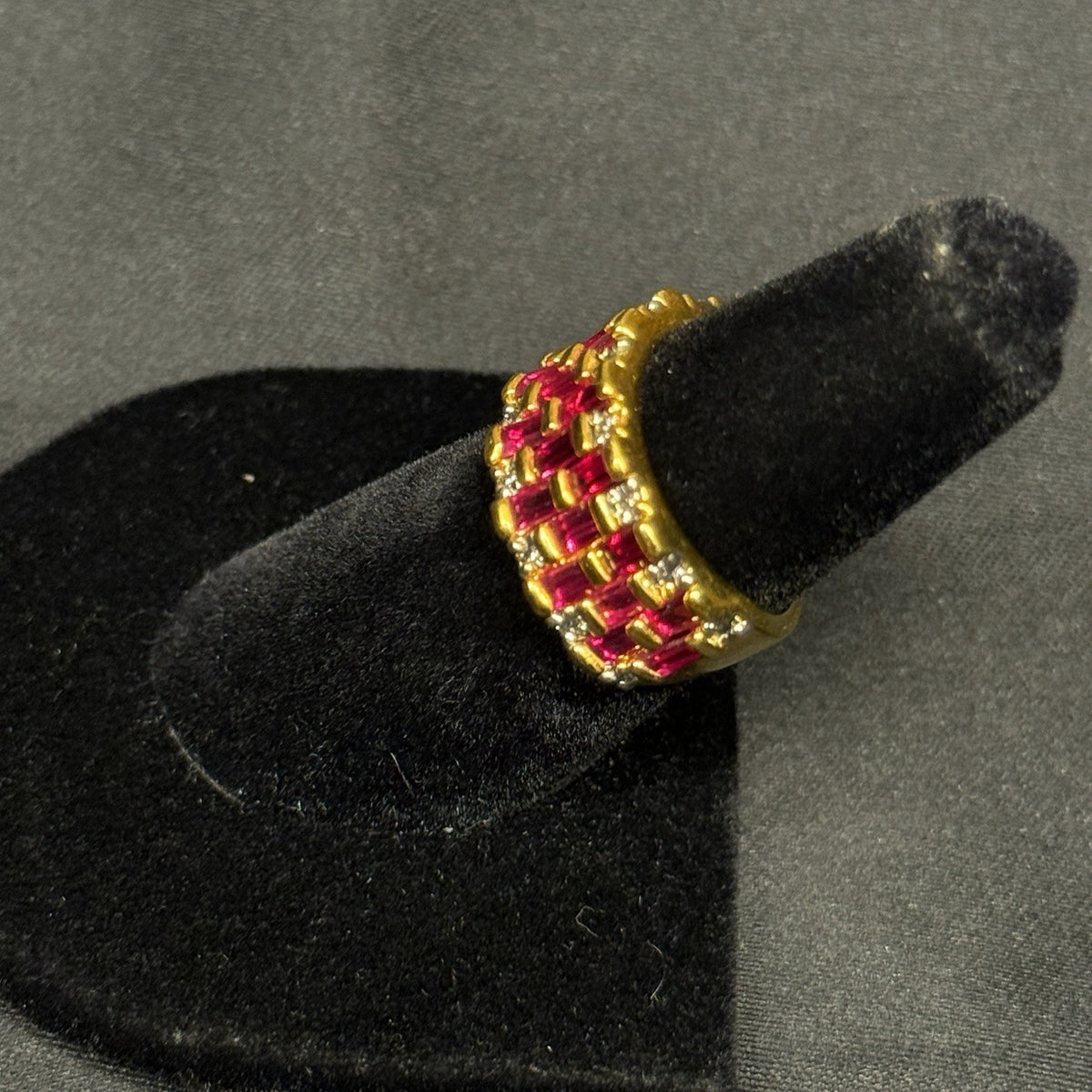 Estate Sterling Silver Gold Ring Unique Ruby Band Size 5.5 925