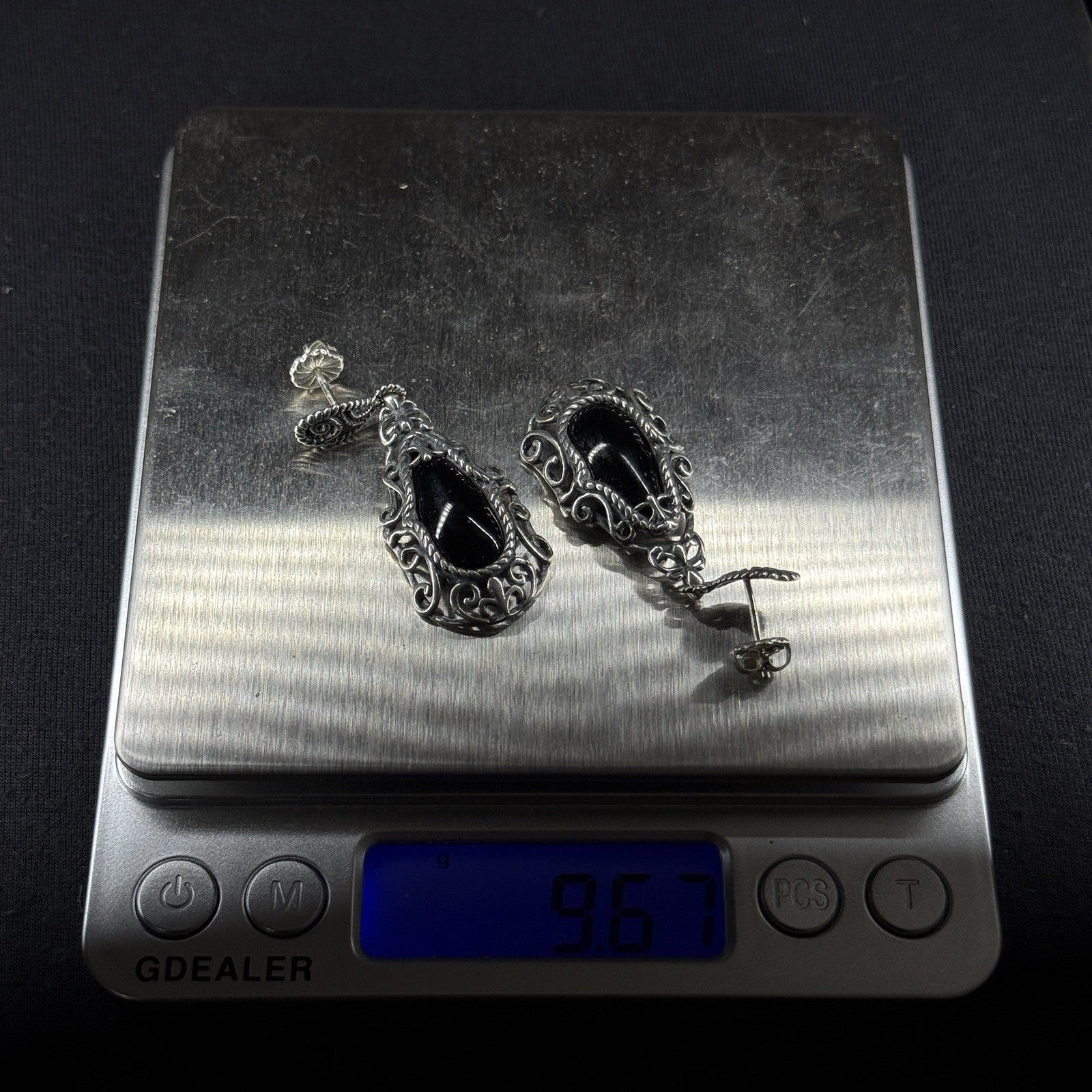 Carolyn Pollack Estate Sterling Silver Earrings Black Oynx Stud Drop 925