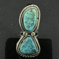 Large Native Double Turquoise Sterling Silver Ring Navajo Size 7 925 ZIT