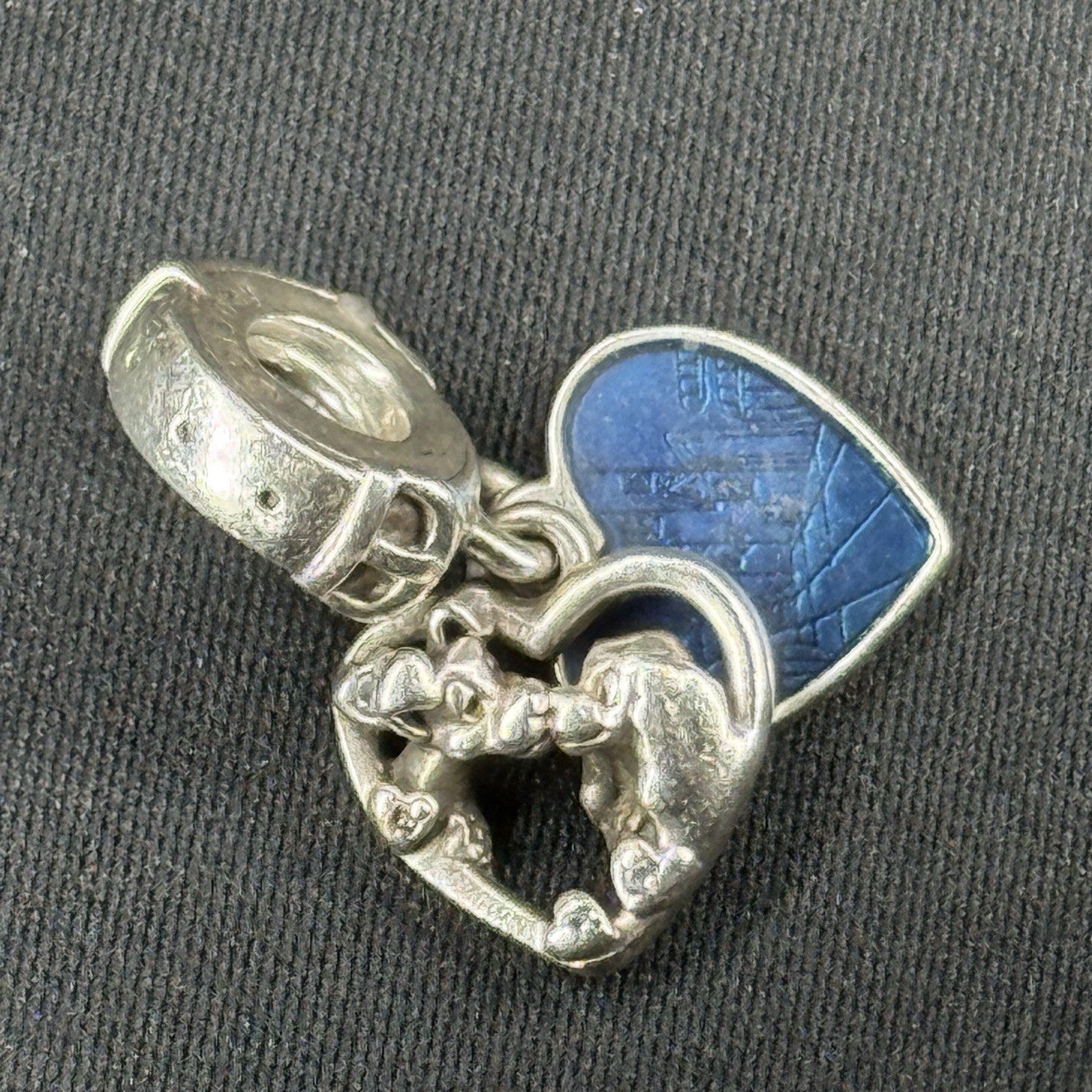 Pandora Disney Sterling Silver Opposites Attract Heart Dangle Charm Blue