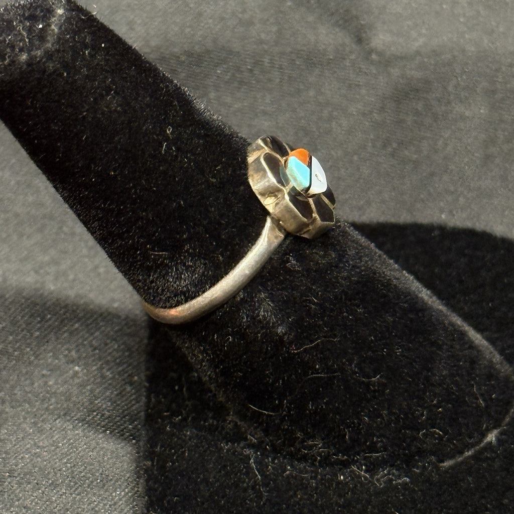 Native American Style Sterling Silver Ring Zuni Sun Face Inlay Size 5.5 Unsigned