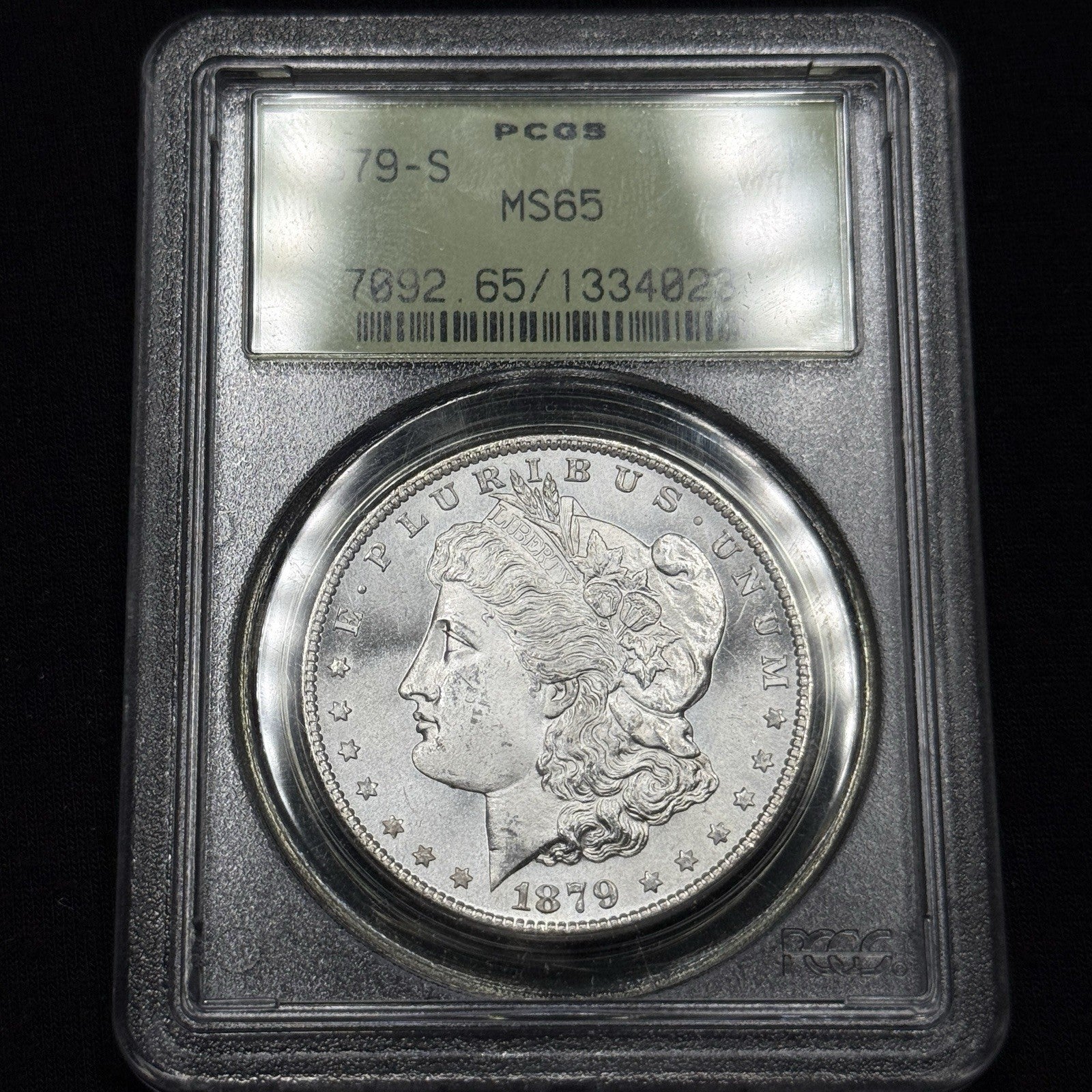 1879-S Morgan Silver Dollar PCGS MS65 OGH Blast White Gem Old Green Holder
