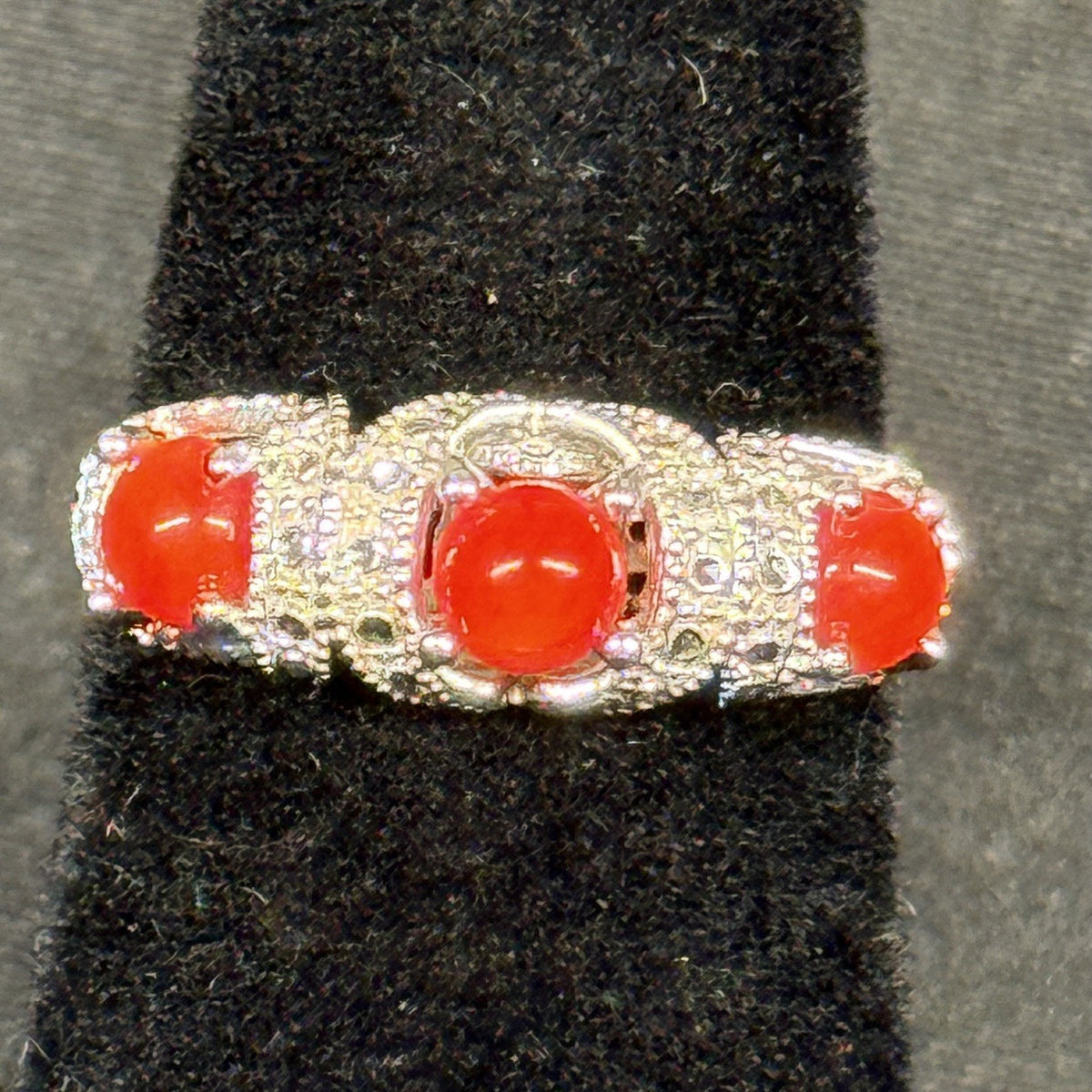 Estate Sterling Silver Ring Stone Red Stone CZ SZ 4.75 925