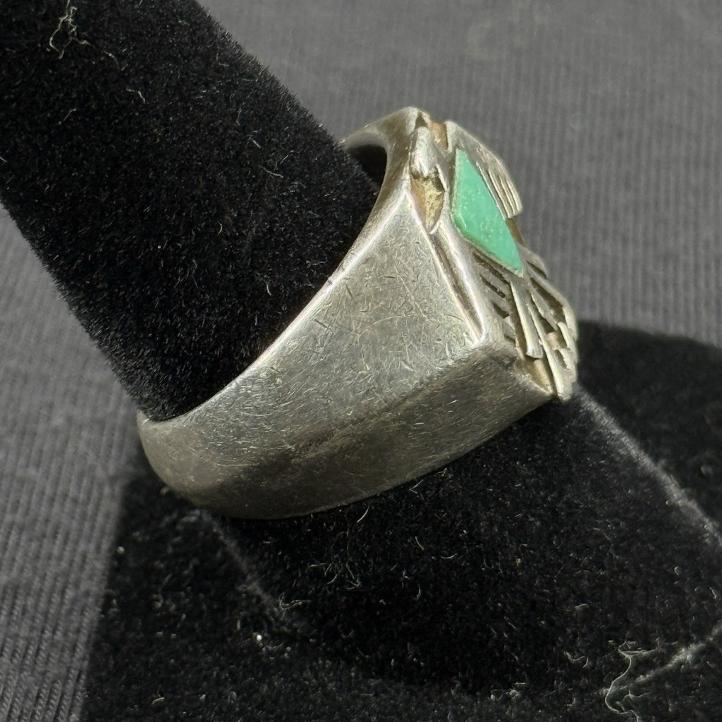 Native Green Turquoise Sterling Silver Thunder Bird Ring Size 8 925 Heavy