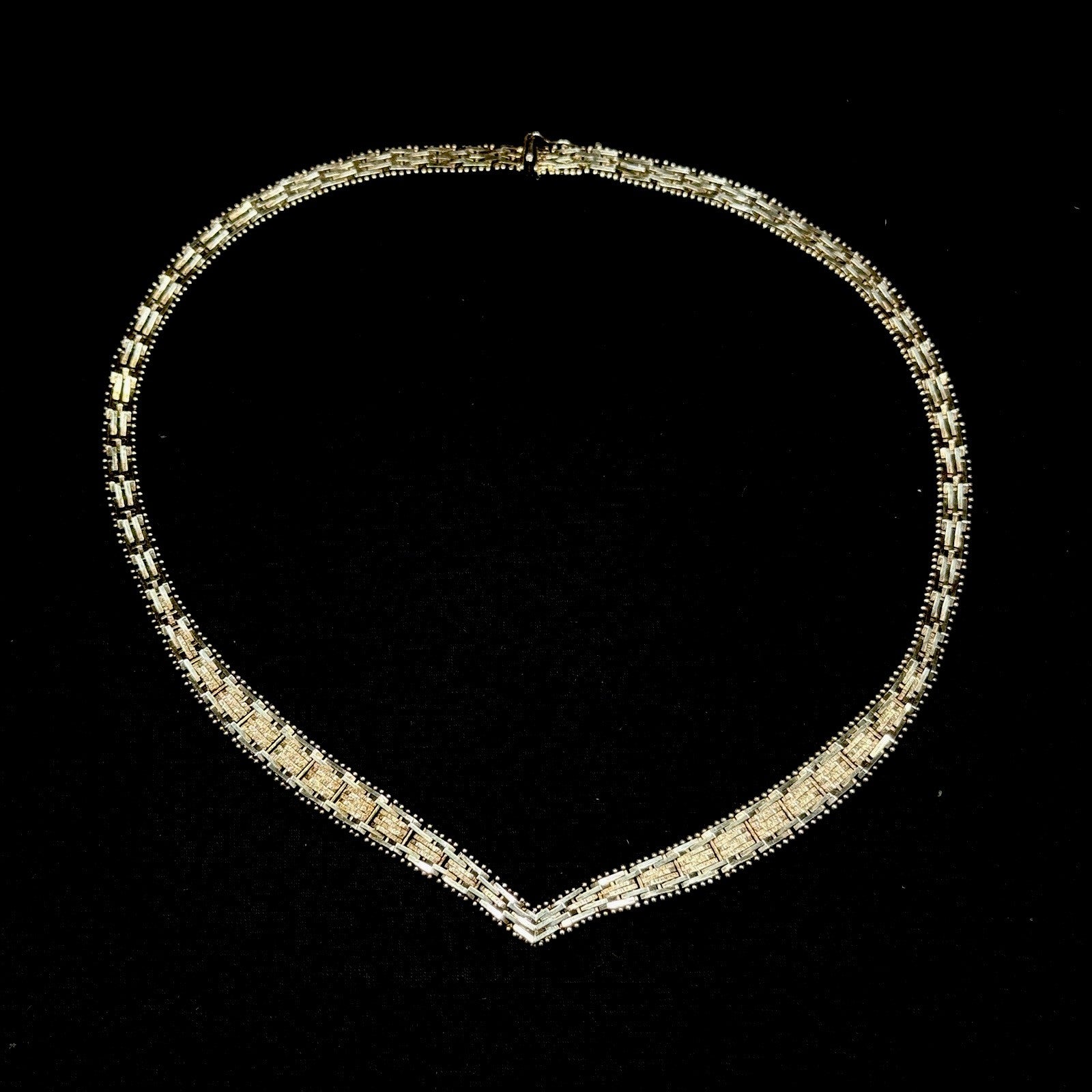 Estate Sterling Silver Chevron V Necklace Chain 925  Vintage 27.5 Grams 18IN
