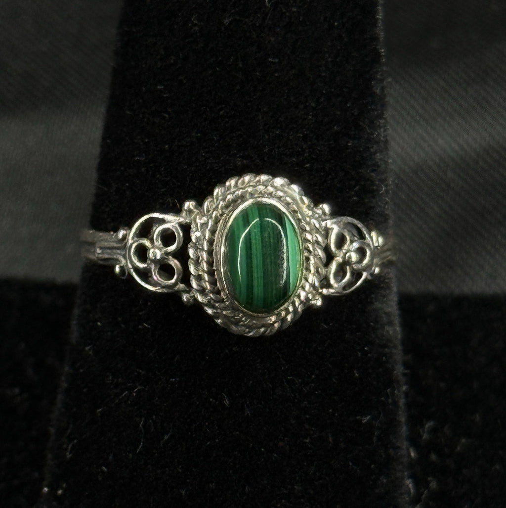 Estate Sterling Silver Ring Green Malachite Size 8 925