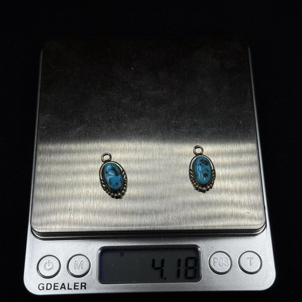 Native American Navajo Sterling Silver Turquoise Charm Pendant Earrings C.Davis