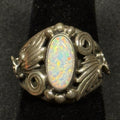Native Running Bear Sterling Silver Ring White Fire Opal Signed RB Size 6.5