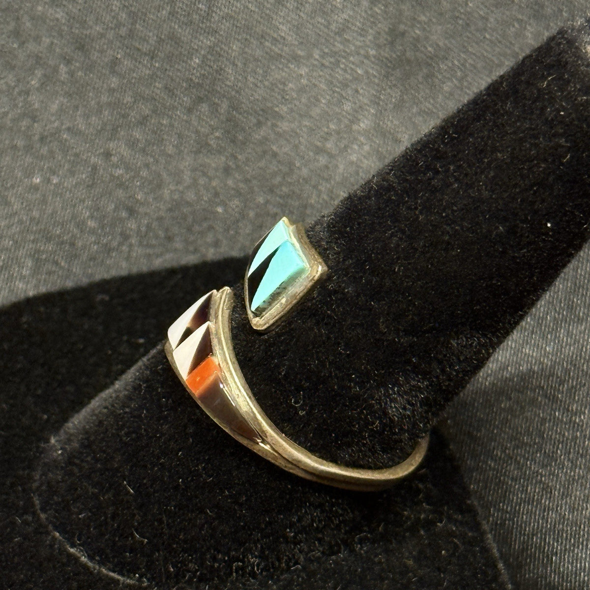 Native American Sterling Silver Ring Inlay Zuni Signed Cene Woobthee Sz 8