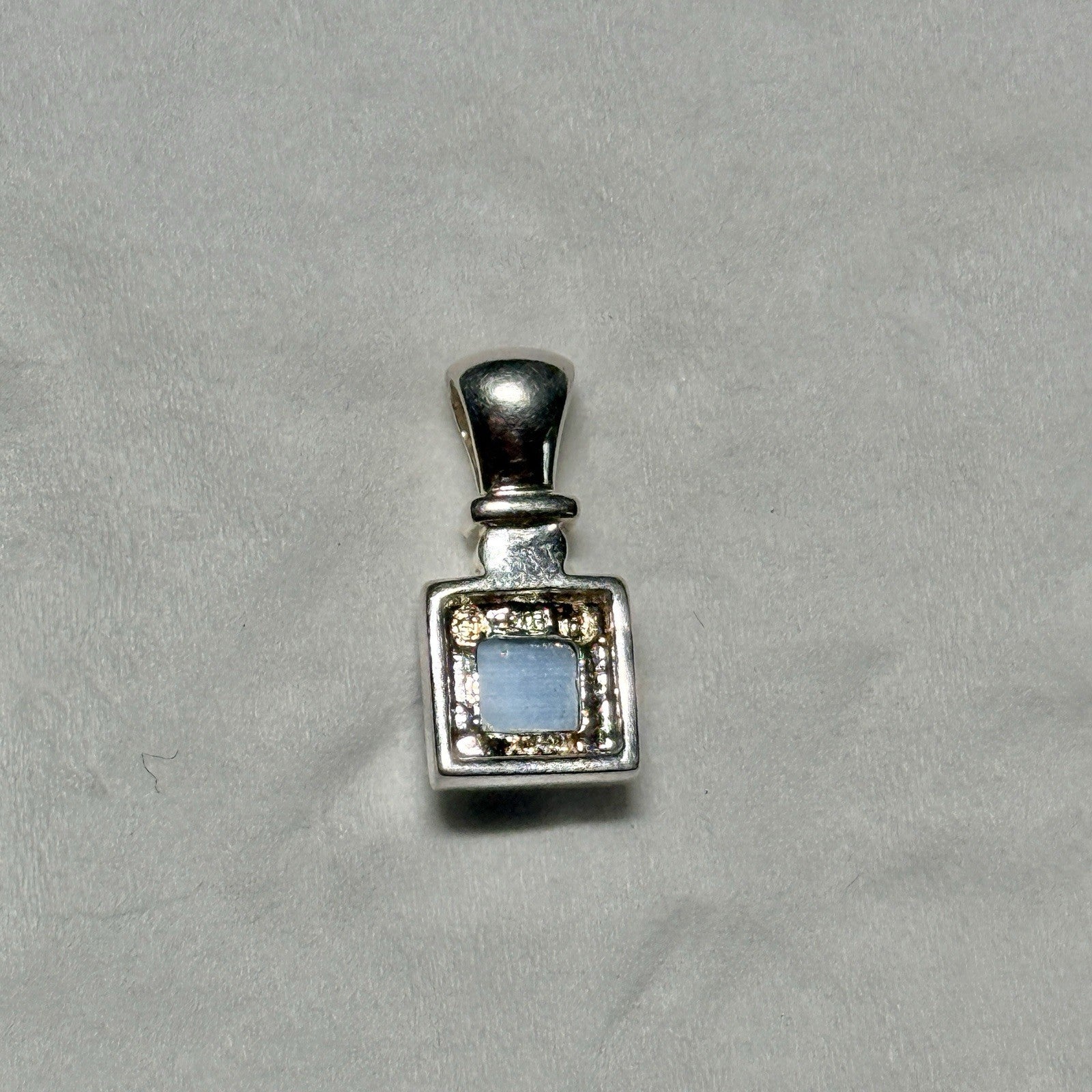 Sterling Silver Blue Faux Cat's Eye Pendant Stamped 925