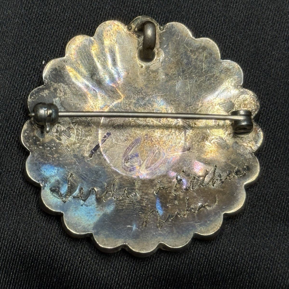 Native American Sterling Silver Pendant Inlay Sun Face  Verdel Esther Niiha Zuni