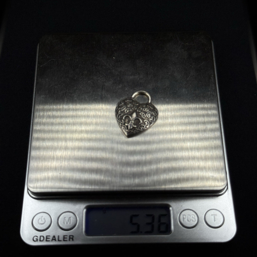 Darren Simonian Sterling Silver Heart Fleur de Lis Vintage Pendant Charm 925
