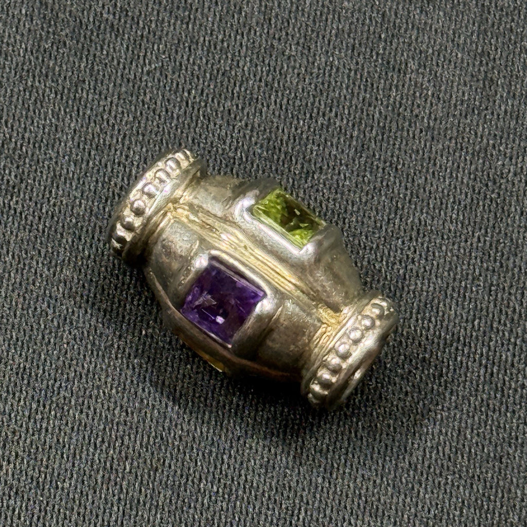 Sterling Silver Barrel Charm with Amethyst Citrine Garnet and Citrine