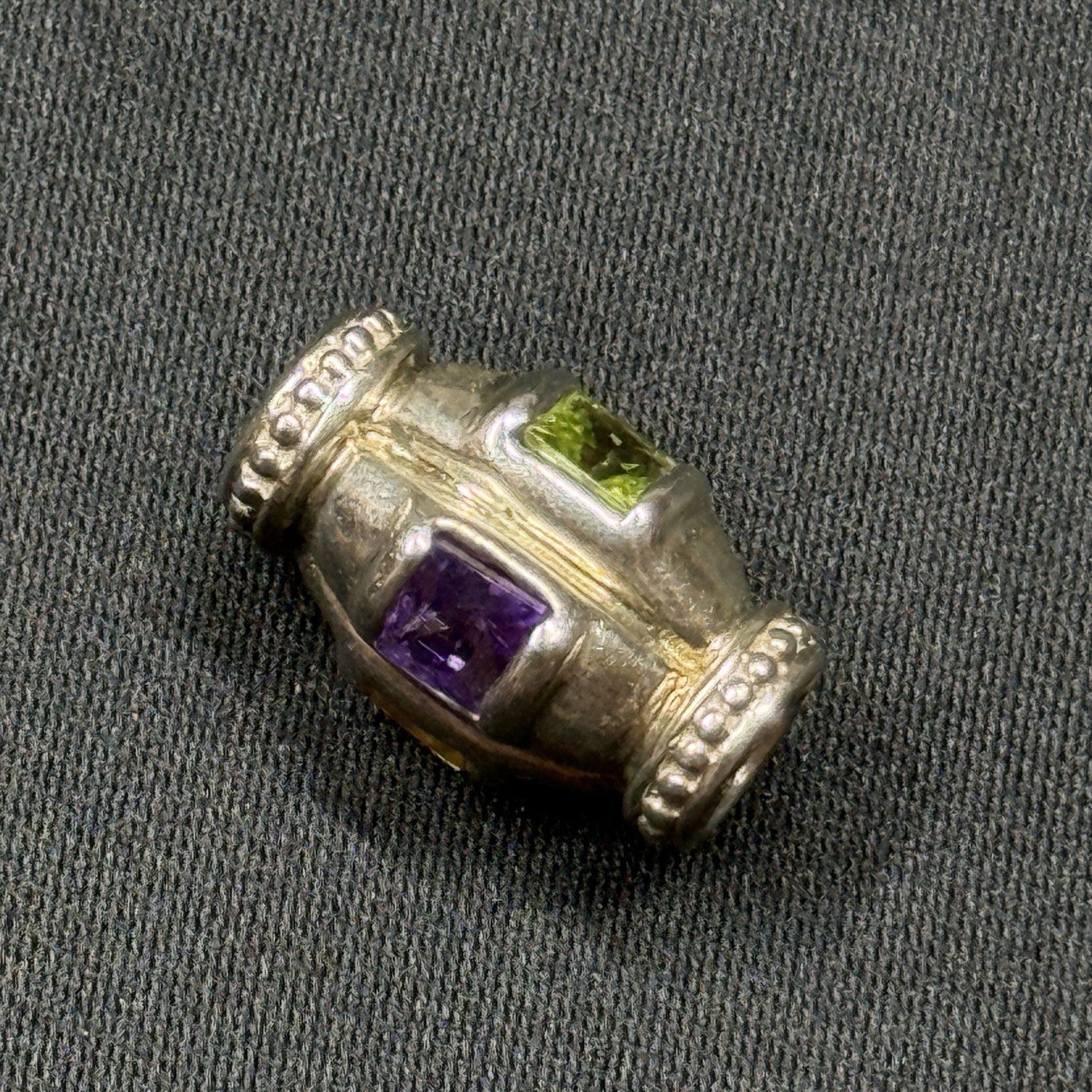 Sterling Silver Barrel Charm with Amethyst Citrine Garnet and Citrine