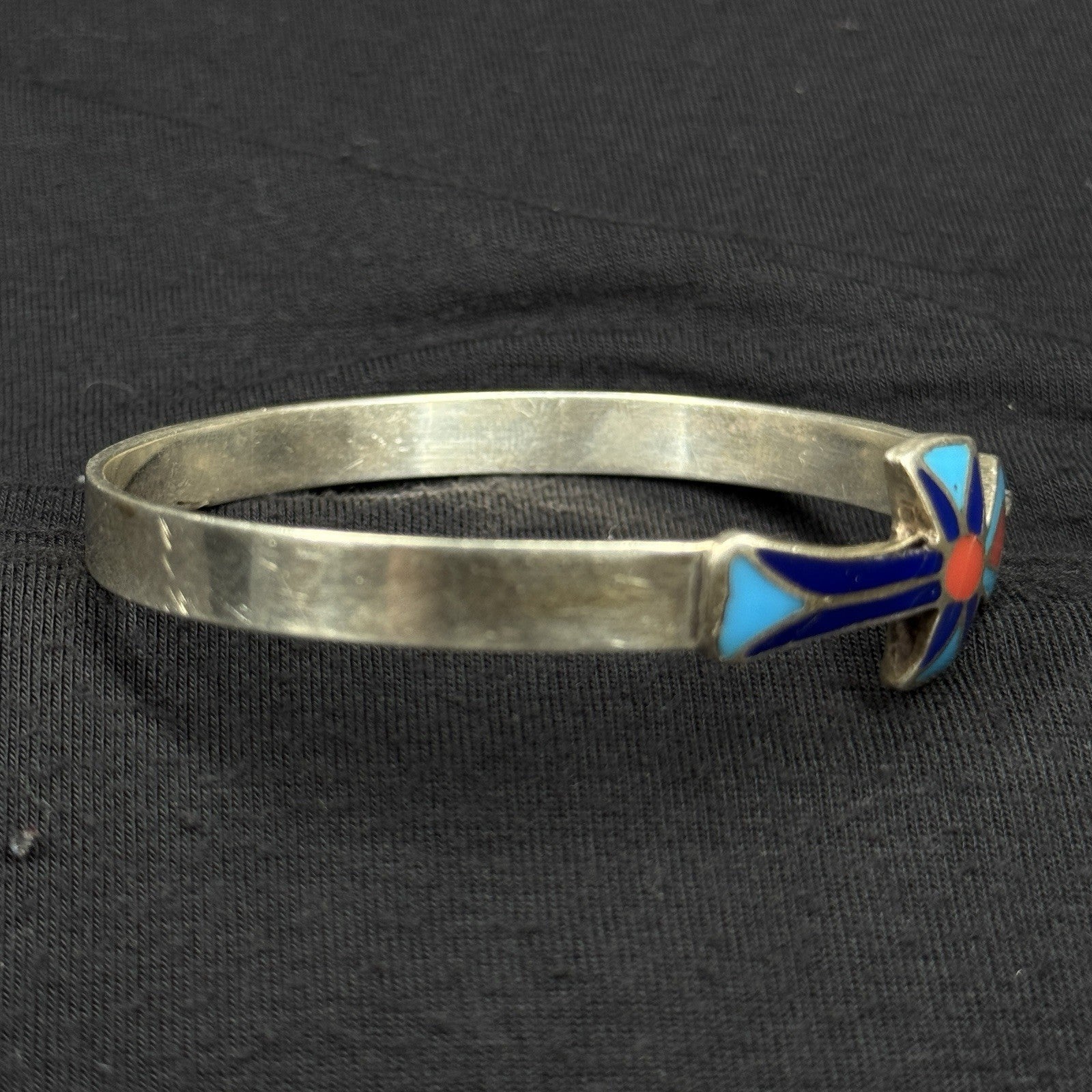 Estate Sterling Silver Ankh Hook Bangle Bracelet Cuff Egypt 925