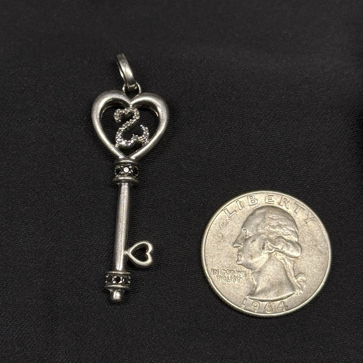 Jane Seymour Sterling Silver 925 Open Heart Key White & Black CZ Pendant