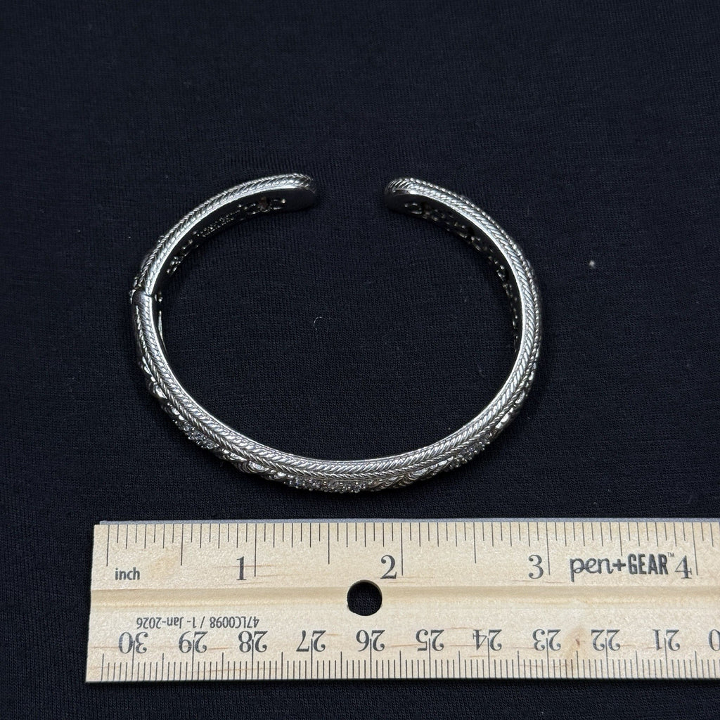 Estate Judith Ripka Sterling Silver Cuff Bracelet Rope Design CZ