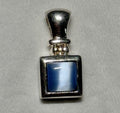 Sterling Silver Blue Faux Cat's Eye Pendant Stamped 925