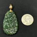 Green Jade Carved Flower Leaf Motif 14k Pearl Gold Pendant