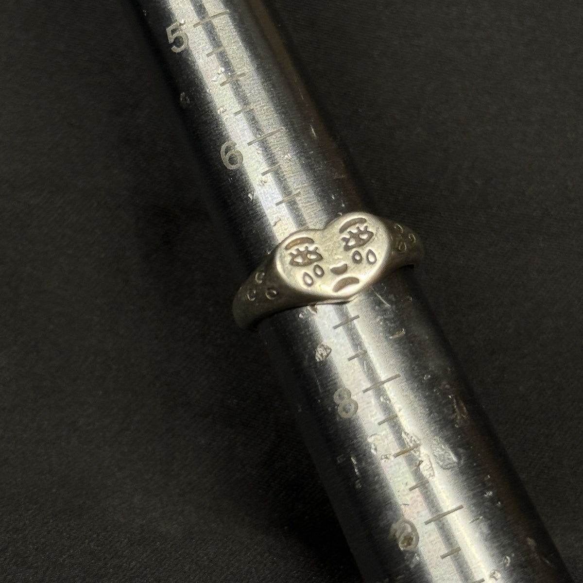 Estate Sterling Silver Ring Sad Face Adjustable Size 7 925