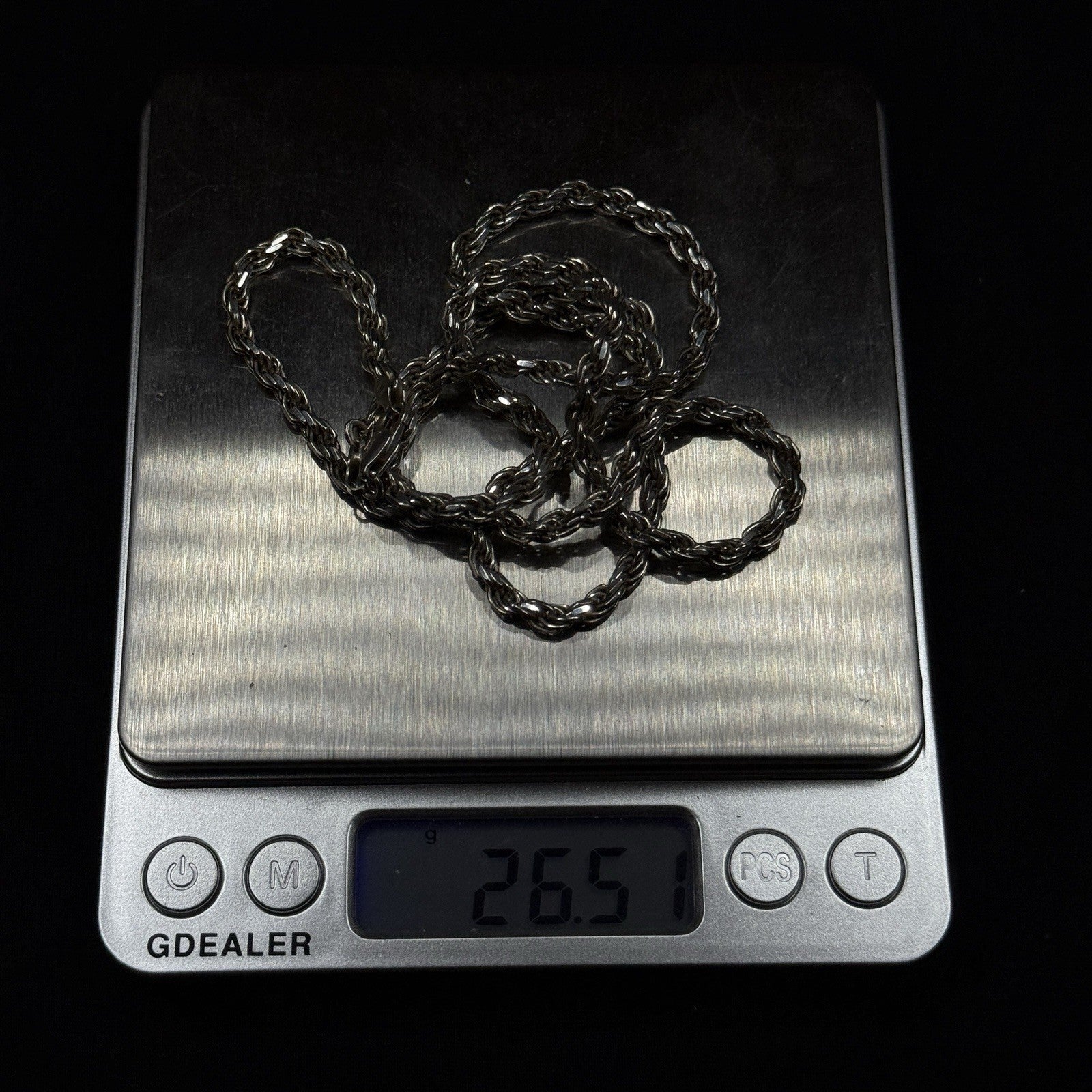 Estate Sterling Silver Rope Necklace Chain Vintage  925 26.5 Grams 23IN