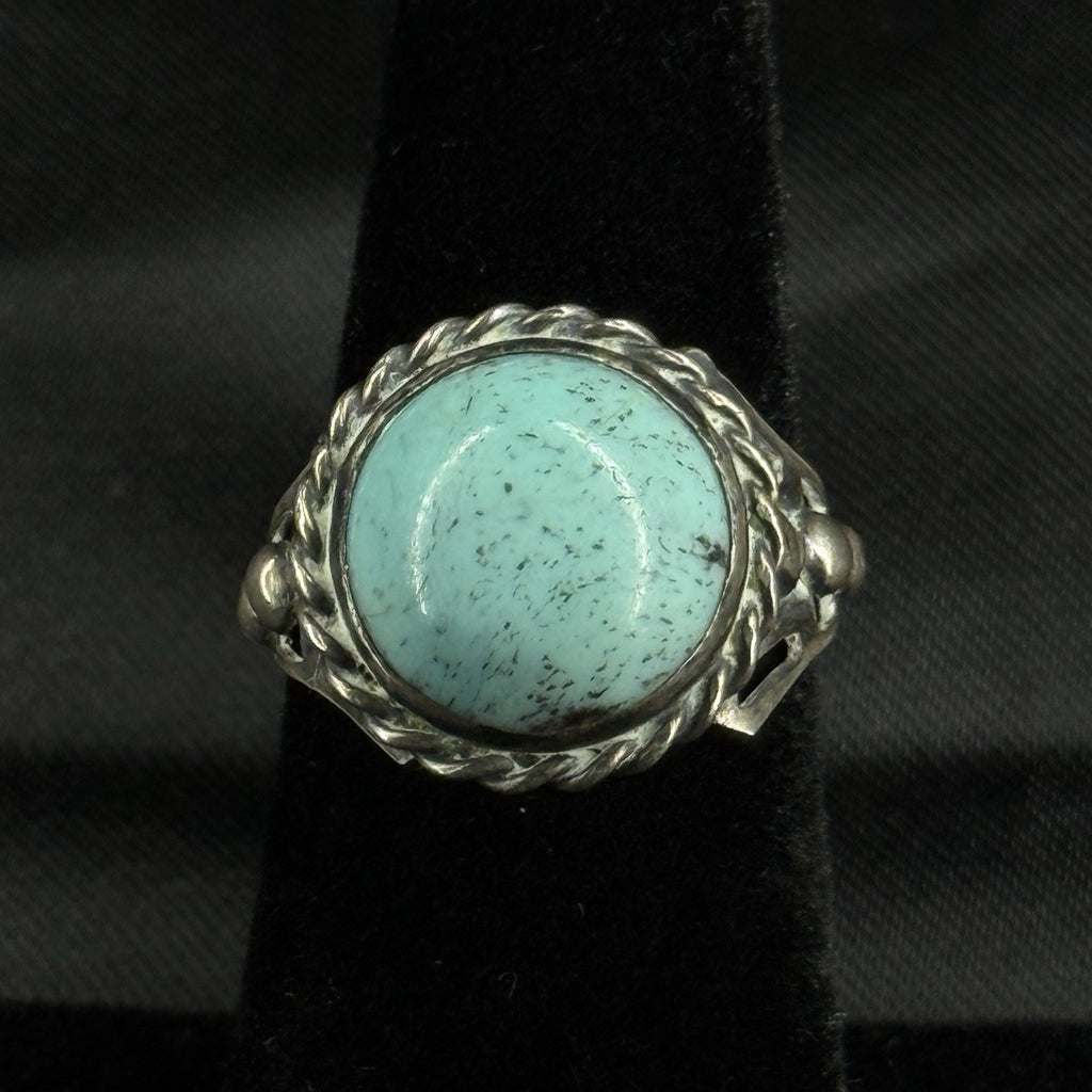 Estate Sterling Silver Ring Round Turquoise Size 5 925