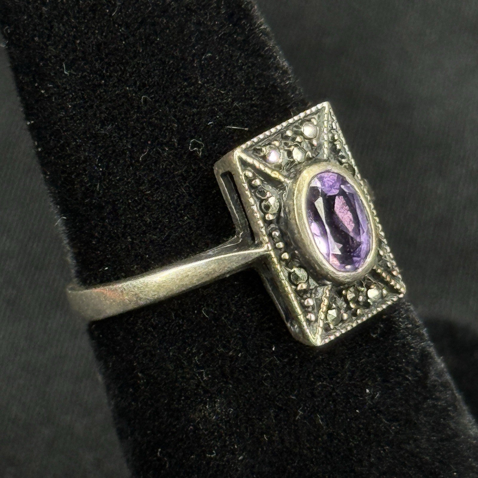 Estate Sterling Silver Ring Purple Amethyst Art Deco 925 Size 5