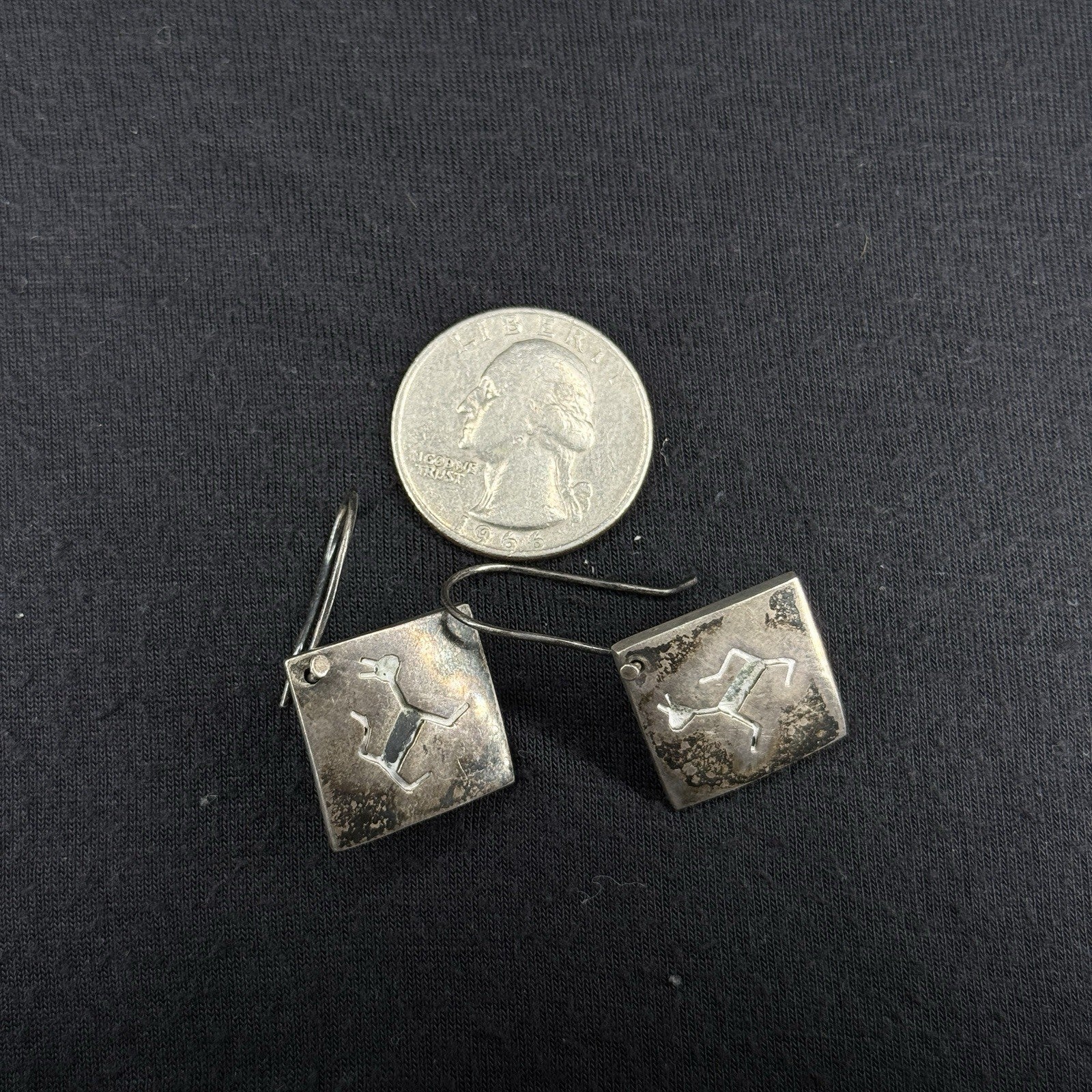 Mexico Estate Sterling Silver Earrings Dog Cat TV-114 925