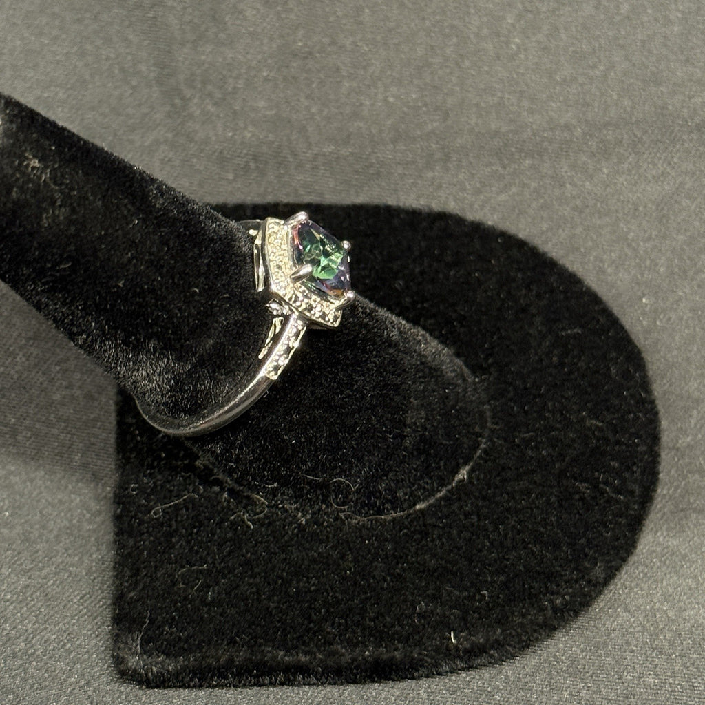 Estate Sterling Silver Ring Mystic Topaz CZ Halo Size 7 925