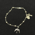 Estate Sterling Silver Rosary Bracelet Dove,Celtic Cross 925. 7 In