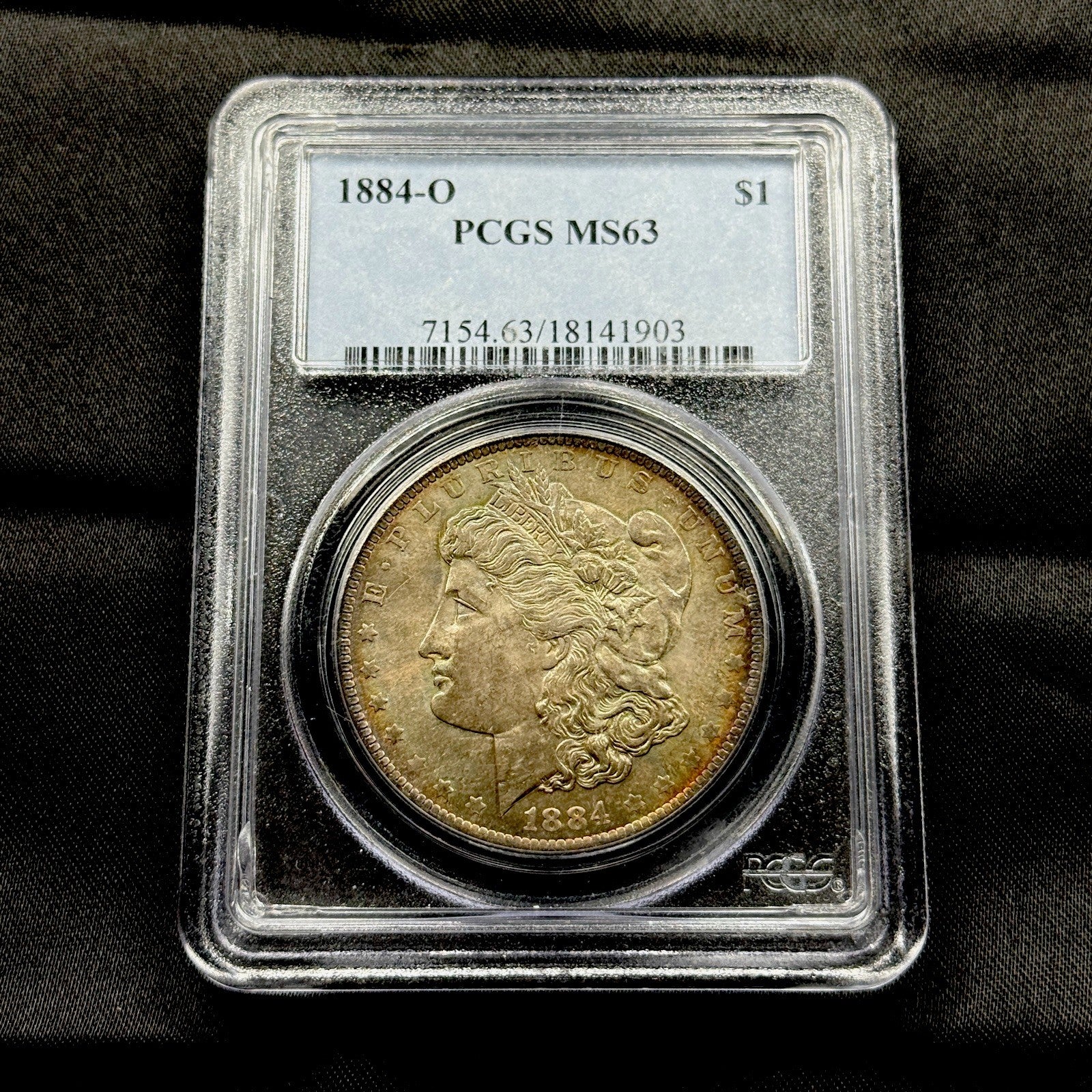 1884-O Morgan Dollar PCGS MS63 Dual Side Toned Blue Label
