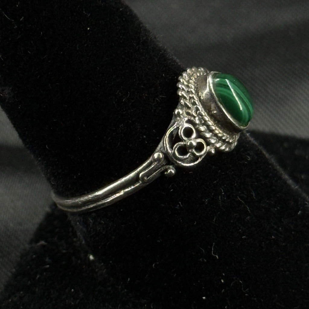 Estate Sterling Silver Ring Green Malachite Size 8 925