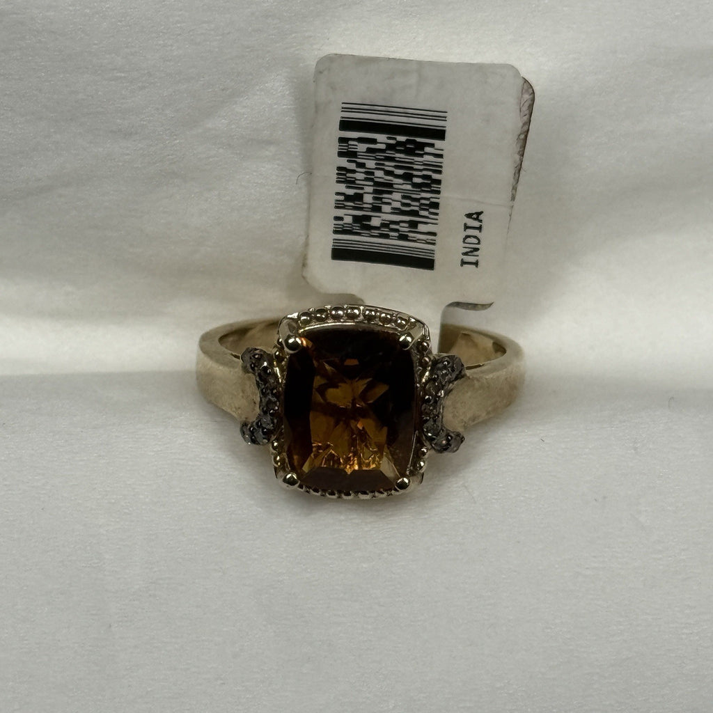 New Estate Sterling Silver Ring 925 Size 7.5 Orange Stone Gold Plated