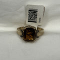 New Estate Sterling Silver Ring 925 Size 7.5 Orange Stone Gold Plated