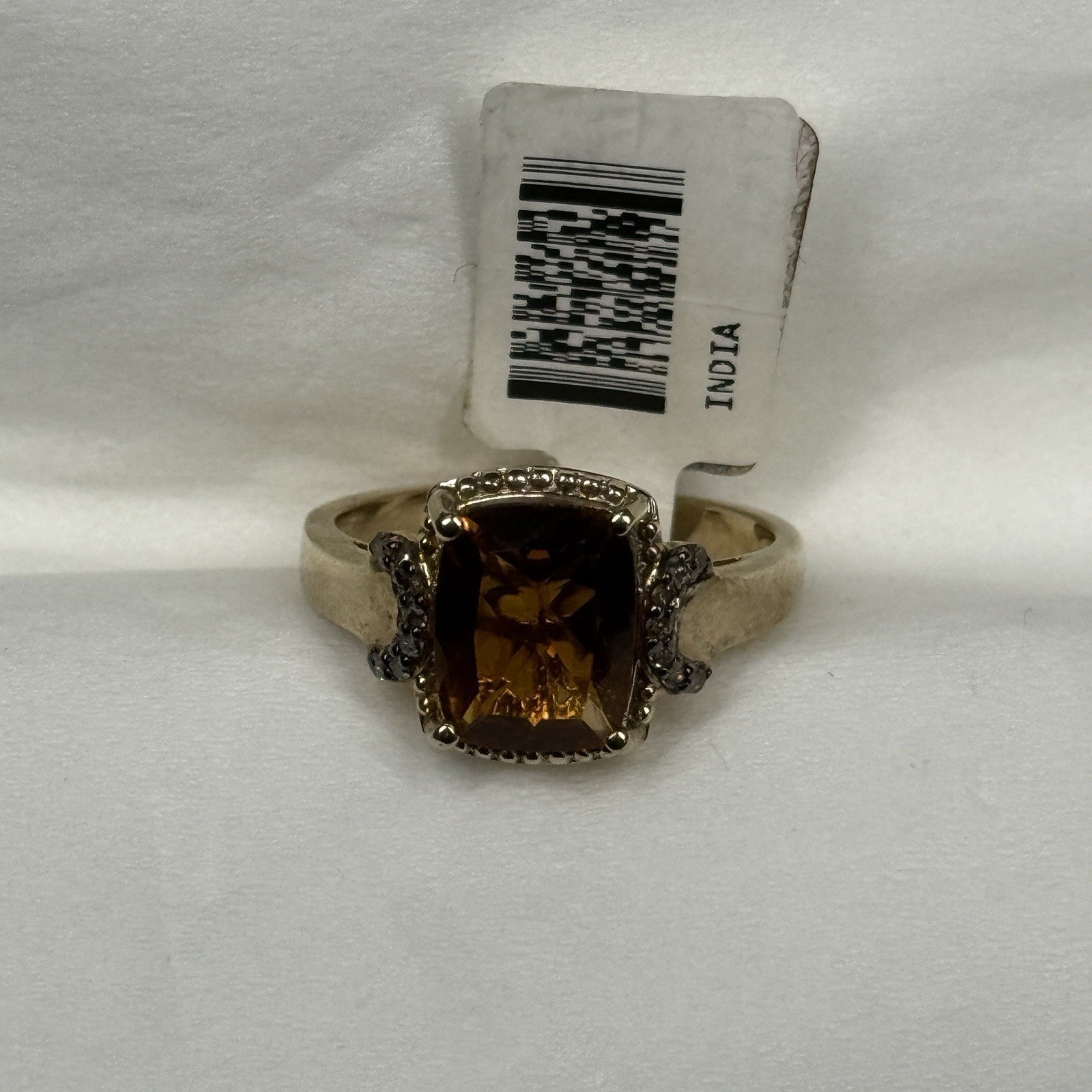 New Estate Sterling Silver Ring 925 Size 7.5 Orange Stone Gold Plated