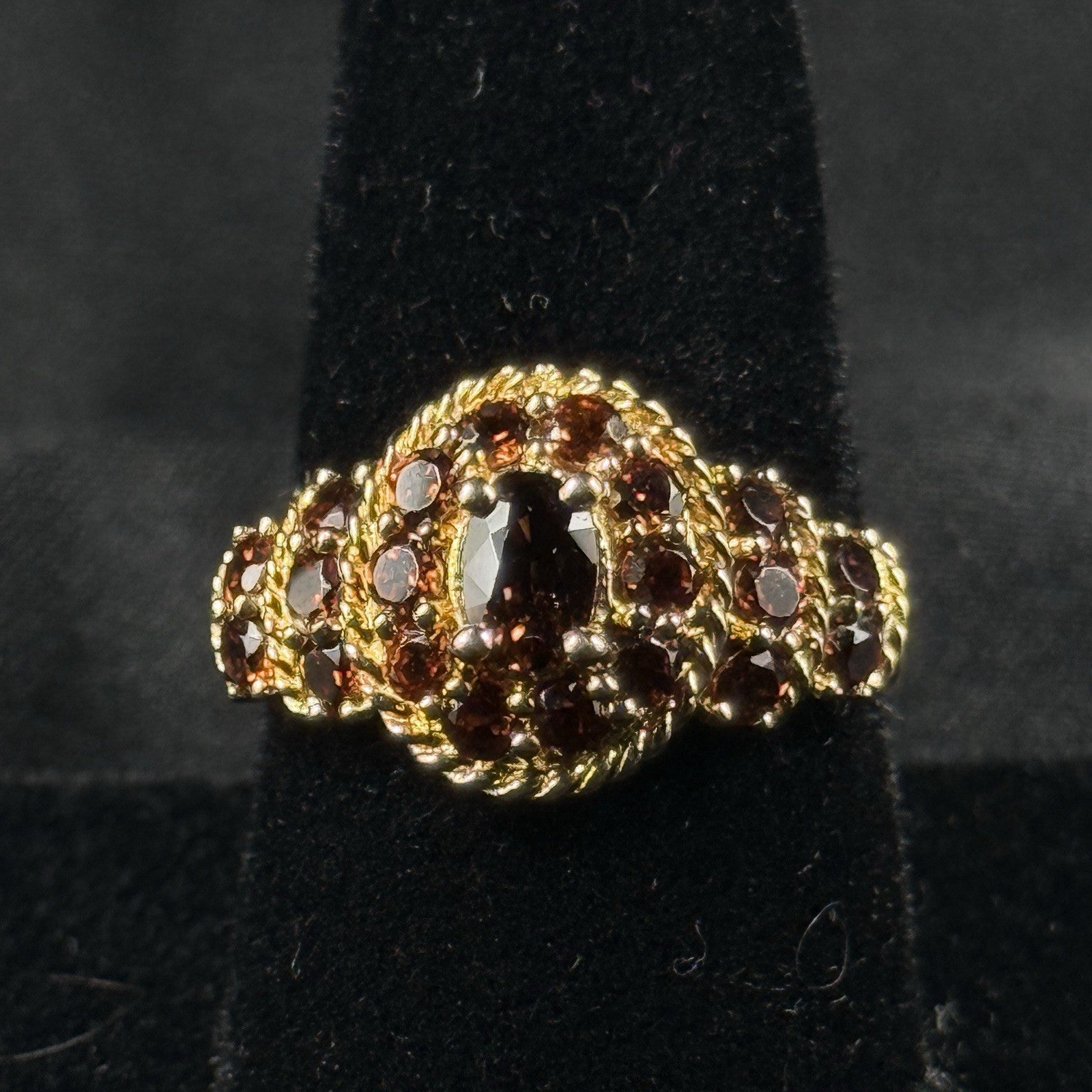 Estate Sterling Silver Ring Orange Stones Cluster Gold Vermeil 925 Size 8