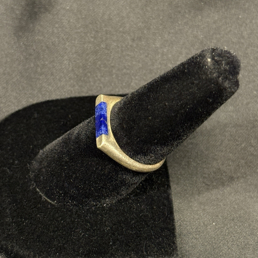 Estate Sterling Silver Blue Lapis Inlay Ring Band Size 6.75 925