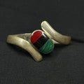 Estate Sterling Silver Stone Inlay Clamp Bangle Bracelet Cuff 925 Mexico HEAVY
